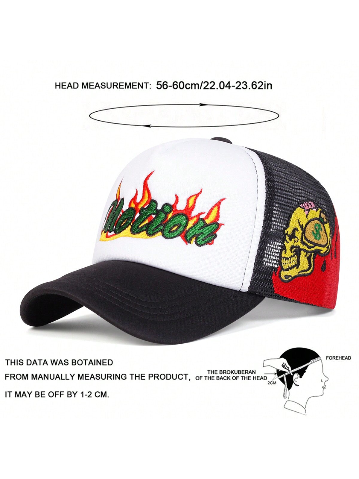 Skull Flame Embroidered Mesh Trucker Baseball Cap