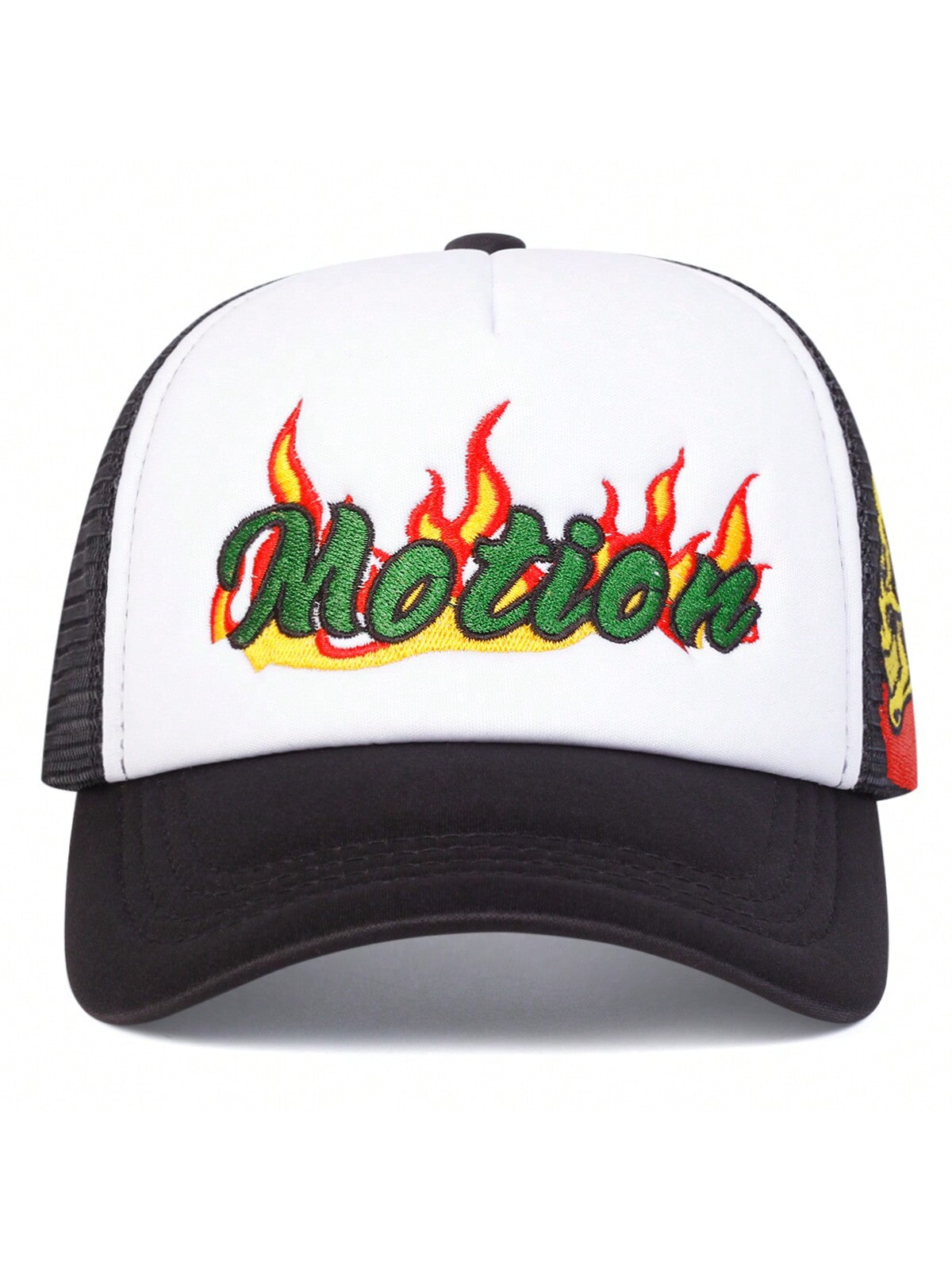Skull Flame Embroidered Mesh Trucker Baseball Cap
