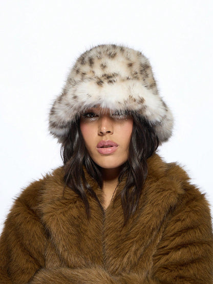 Snow Leopard Faux Fur Bucket Hat
