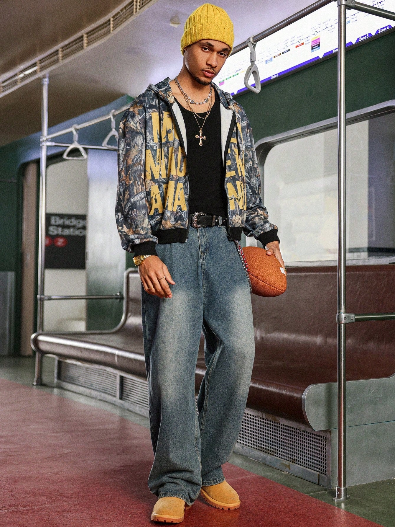 Men's Autumn Letter Print Zip Front Hoodie