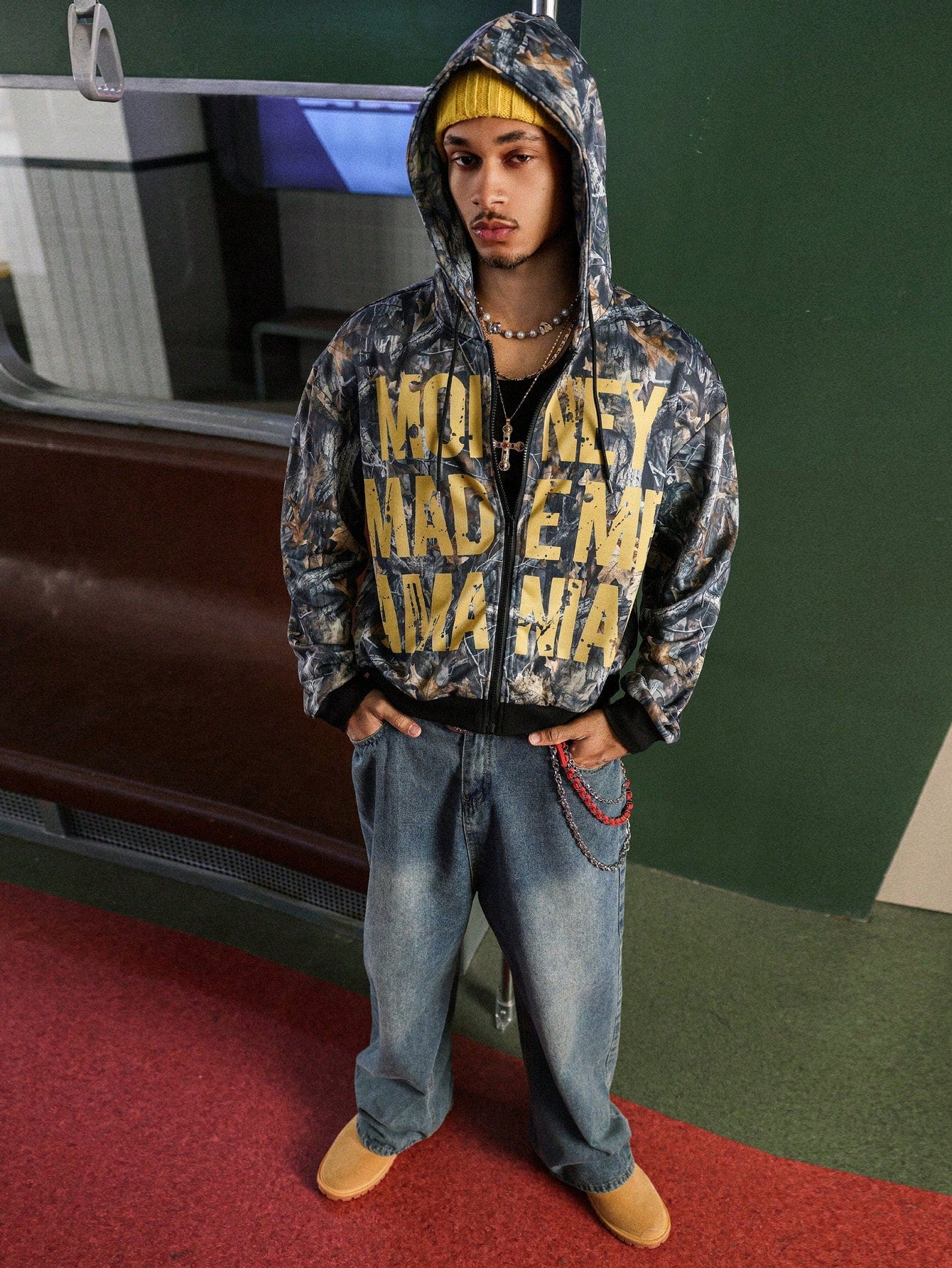 Men's Autumn Letter Print Zip Front Hoodie