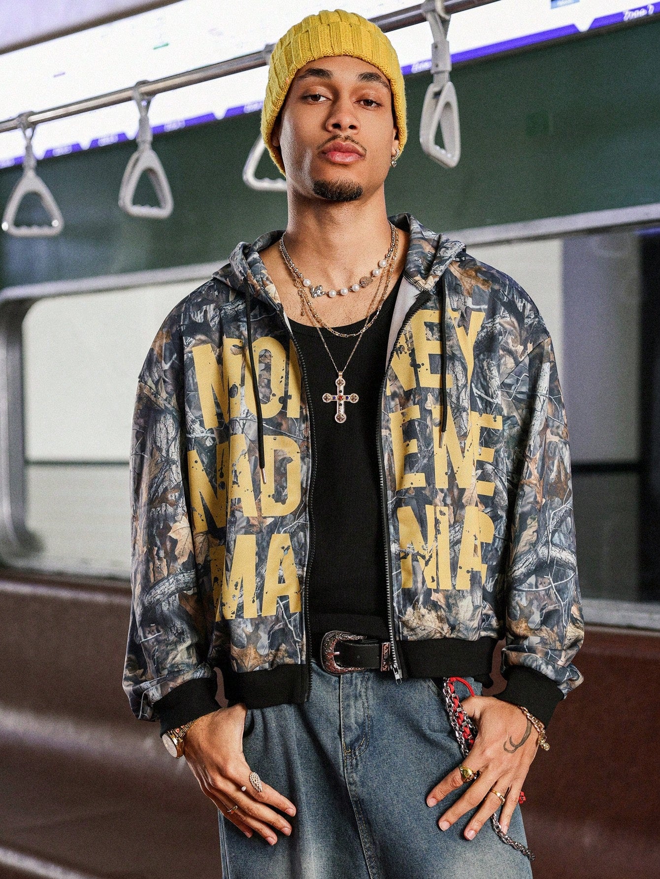 Men's Autumn Letter Print Zip Front Hoodie