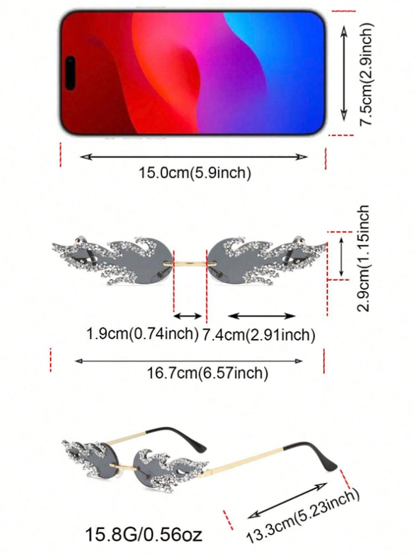 Y2K Frameless Rhinestone Decor Fashion Glasses