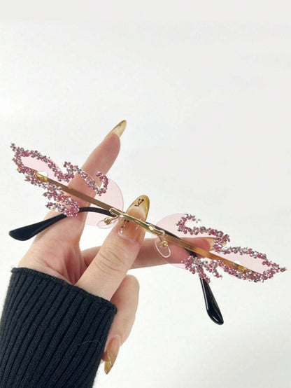 Y2K Frameless Rhinestone Decor Fashion Glasses