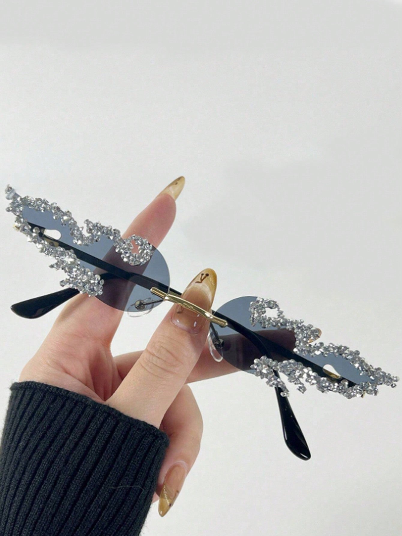 Y2K Frameless Rhinestone Decor Fashion Glasses