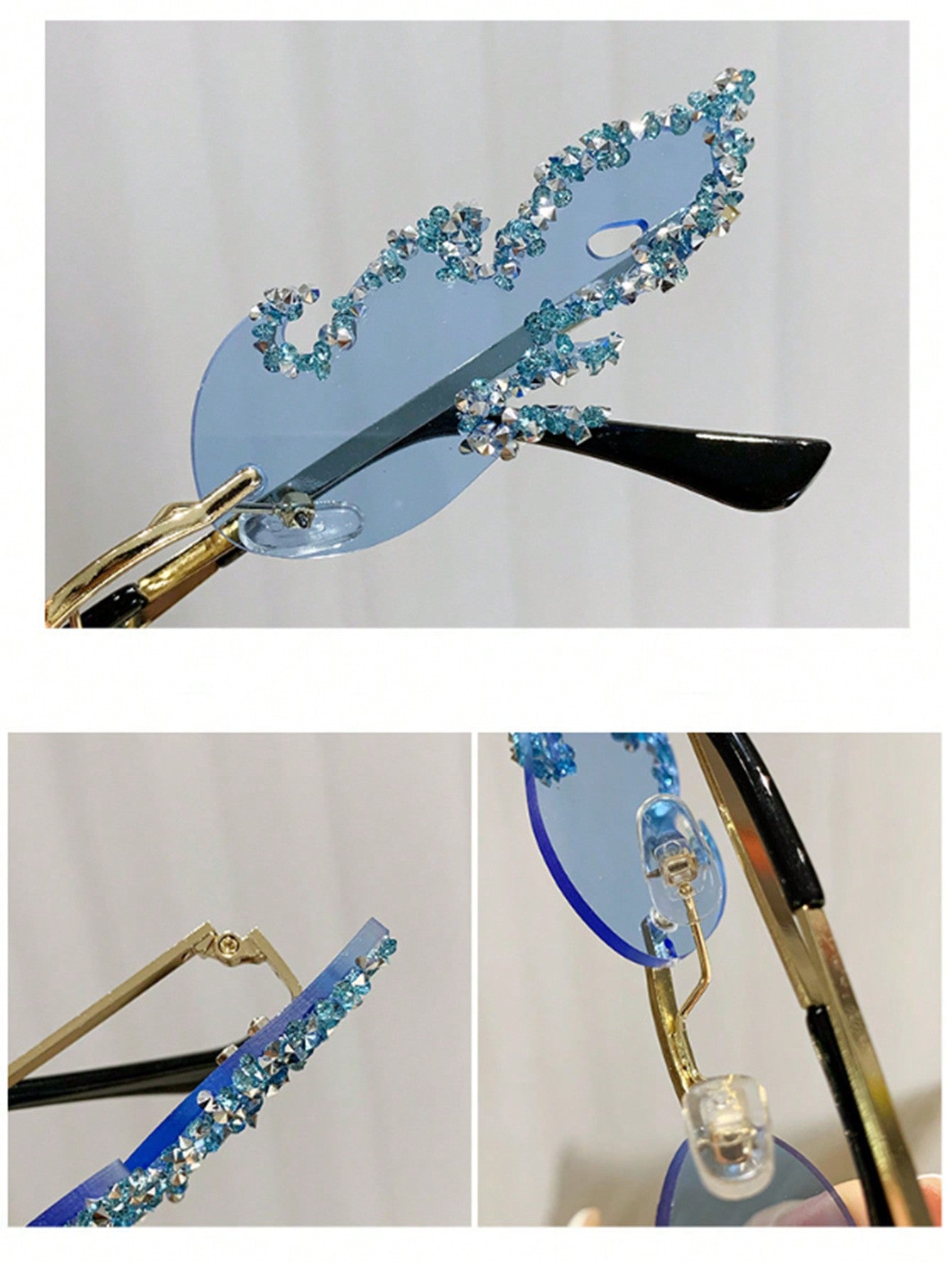 Y2K Frameless Rhinestone Decor Fashion Glasses