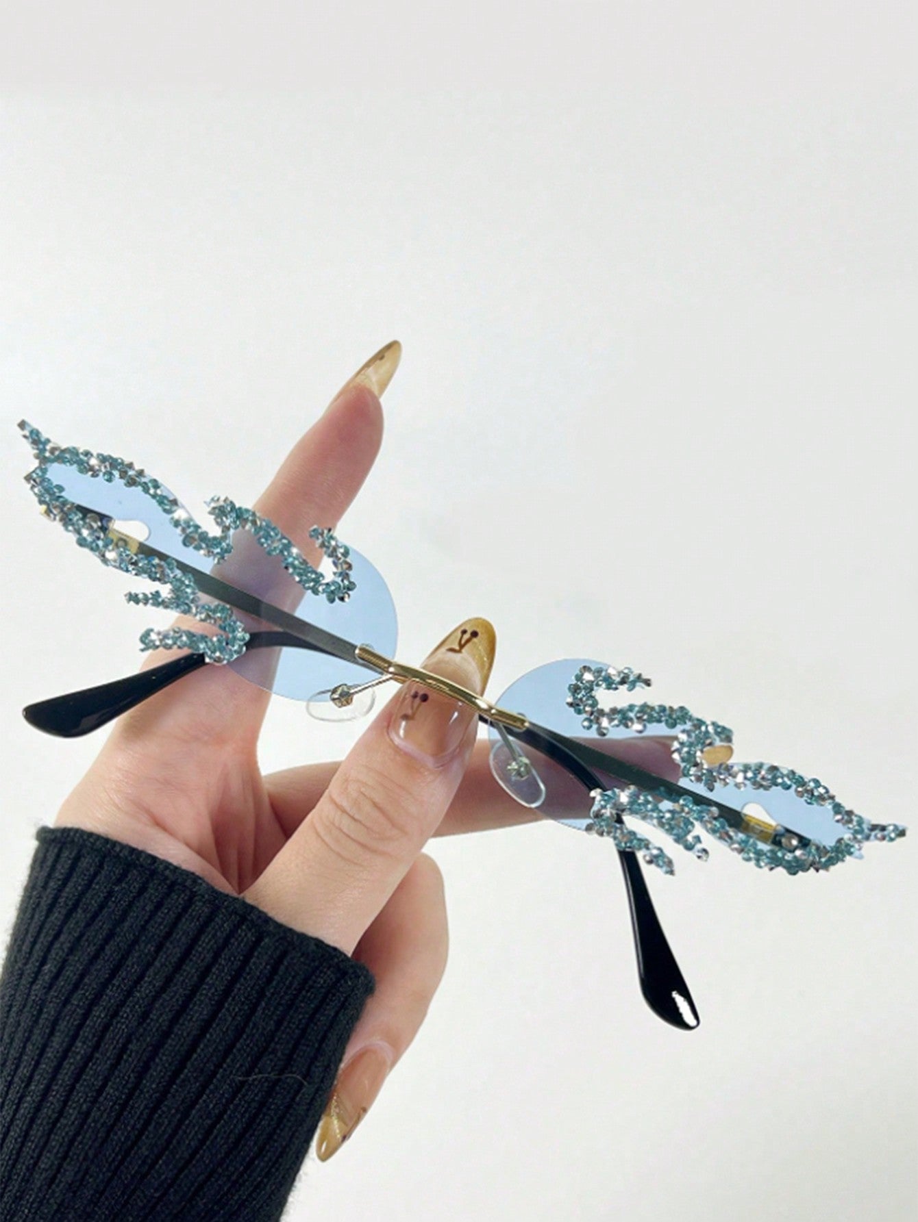 Y2K Frameless Rhinestone Decor Fashion Glasses