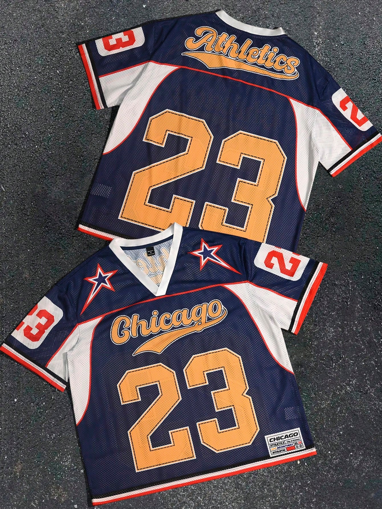 Blue V-Neck Pointelle Contrast Binding Loose Fit Jersey