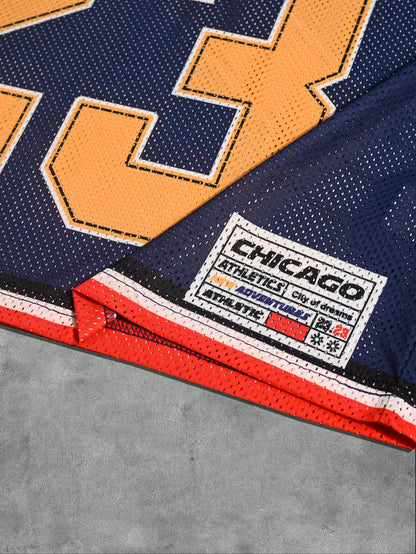 Blue V-Neck Pointelle Contrast Binding Loose Fit Jersey