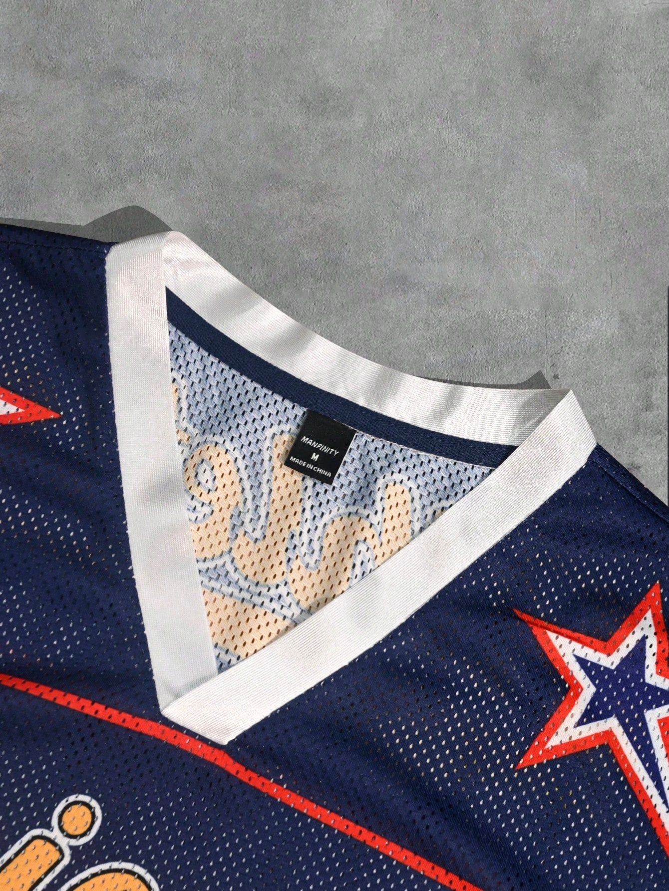 Blue V-Neck Pointelle Contrast Binding Loose Fit Jersey