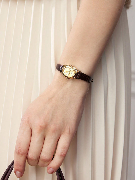 MOTF Premium Women's Golden Oval Dial Patterned Watch