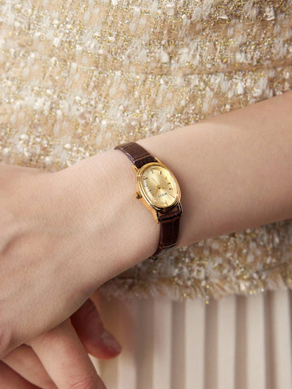 MOTF Premium Women's Golden Oval Dial Patterned Watch