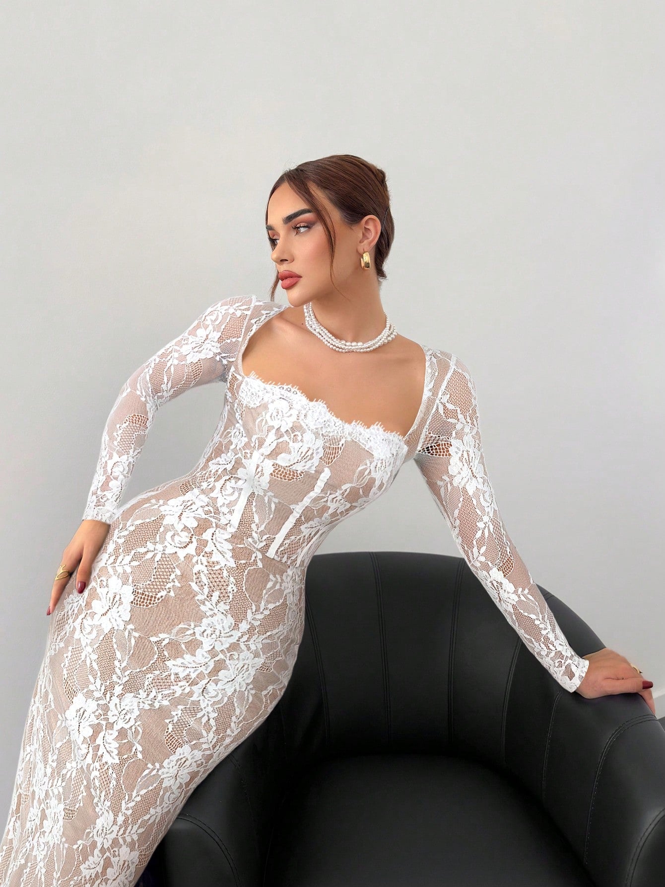 Women's Elegant Lace Bodycon Maxi Dress