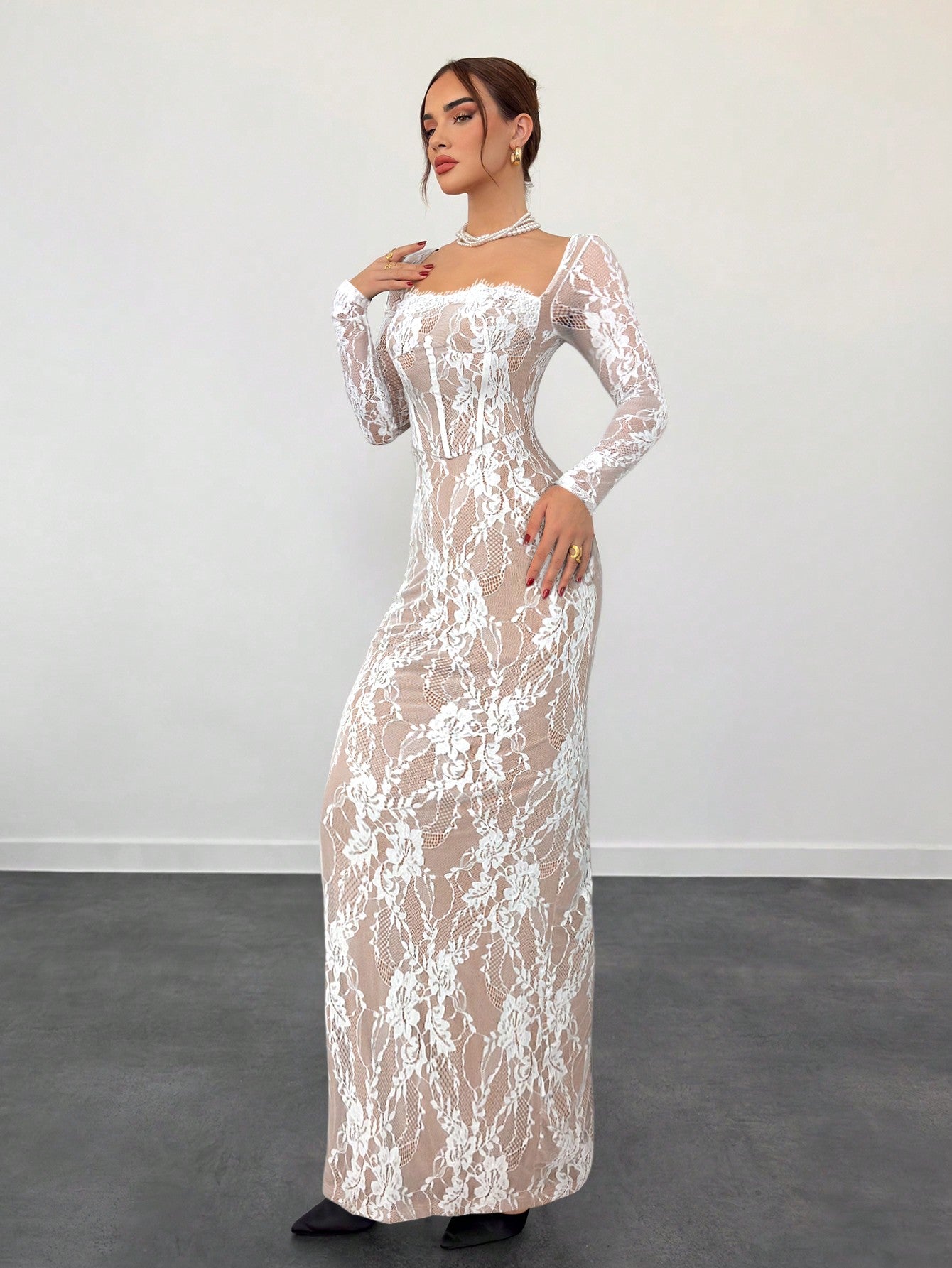 Women's Elegant Lace Bodycon Maxi Dress