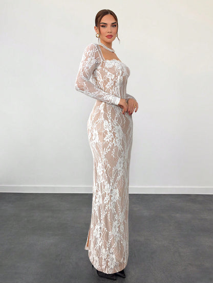 Women's Elegant Lace Bodycon Maxi Dress