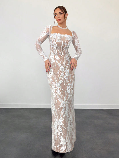 Women's Elegant Lace Bodycon Maxi Dress