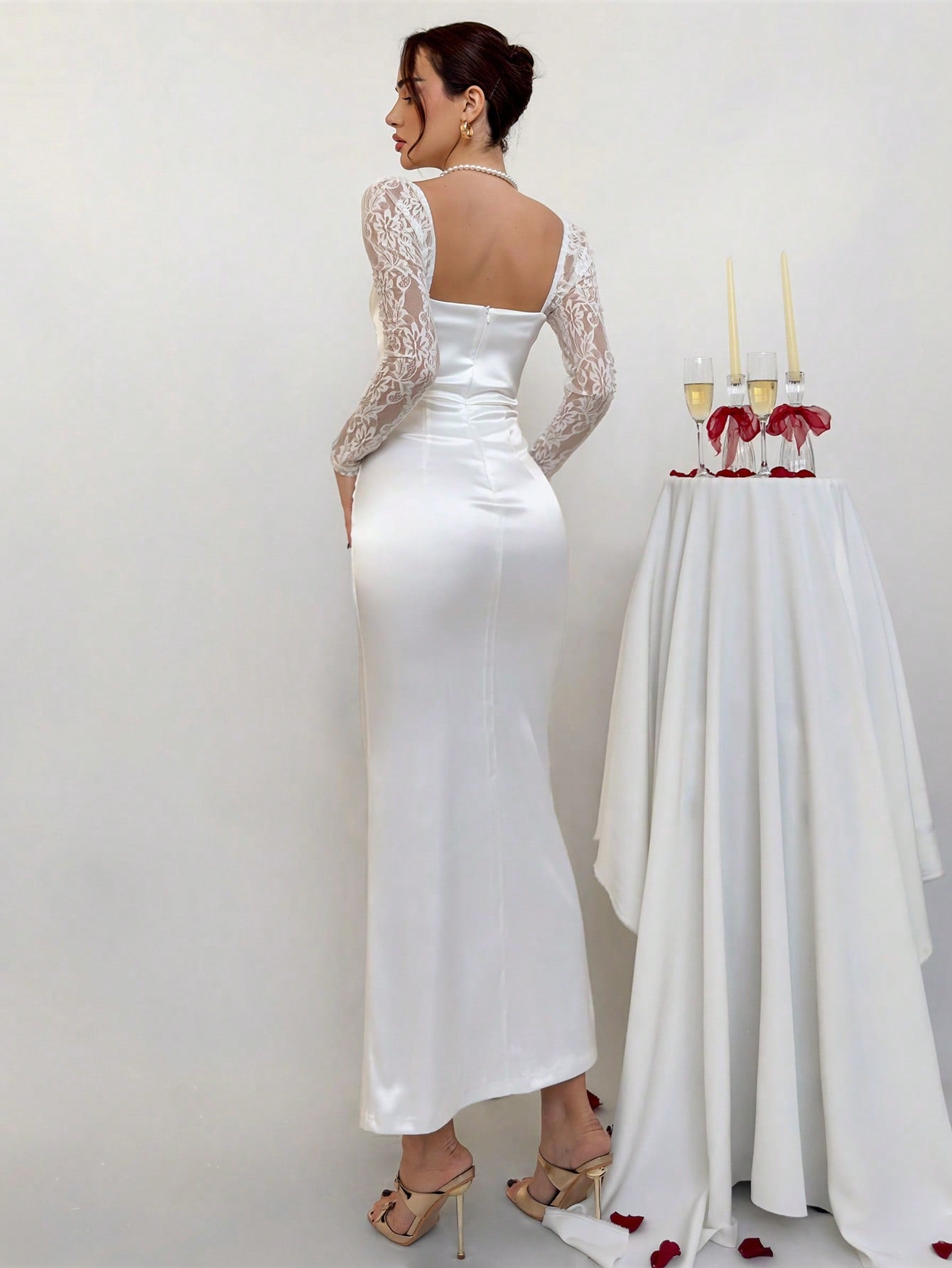 Elegant White Lace Mermaid Maxi Dress