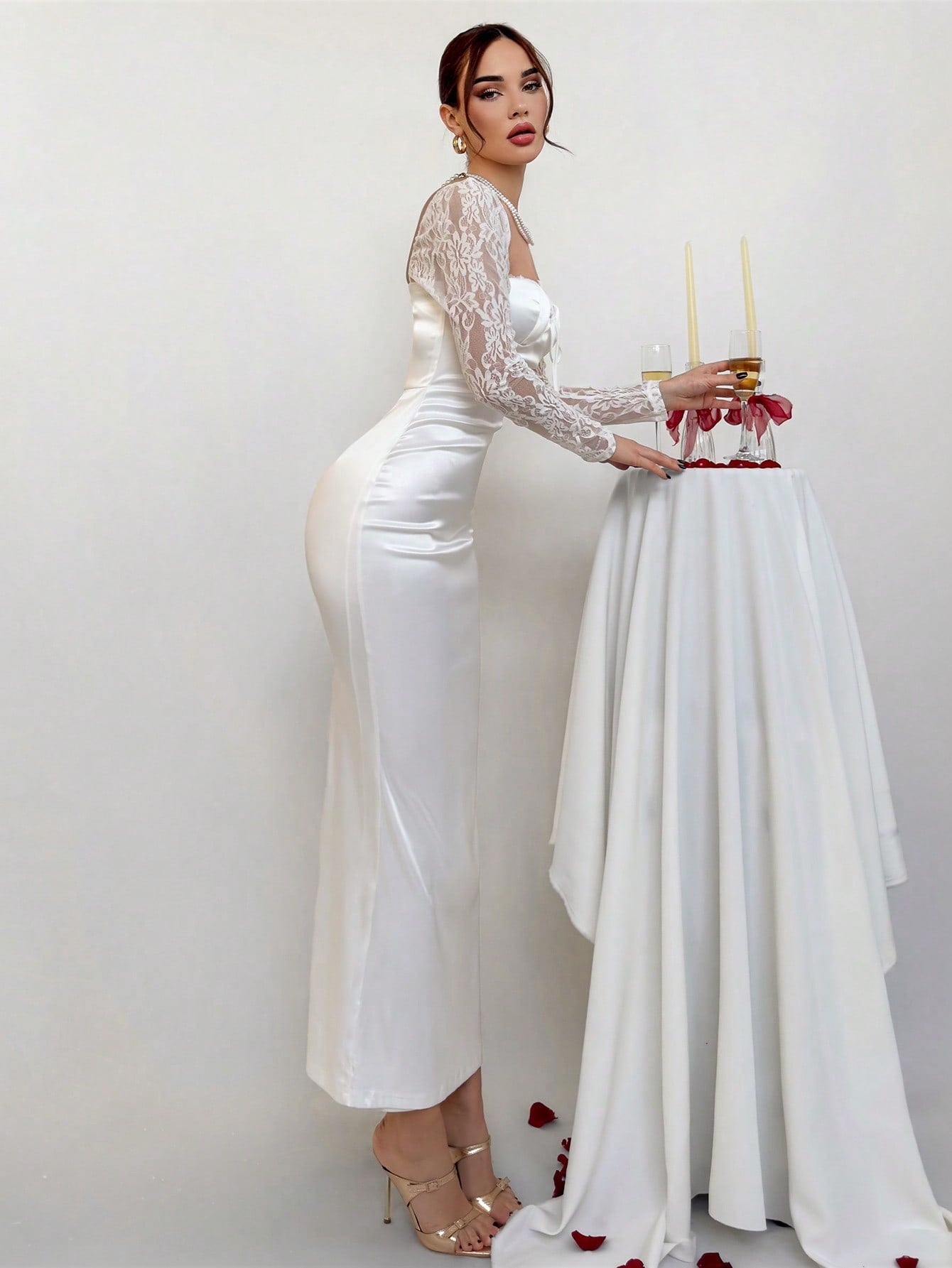 Elegant White Lace Mermaid Maxi Dress