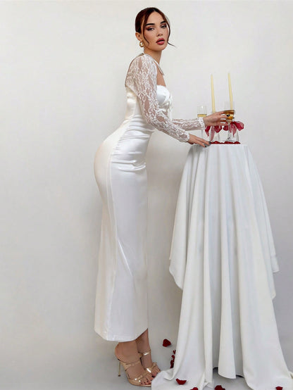 Elegant White Lace Mermaid Maxi Dress