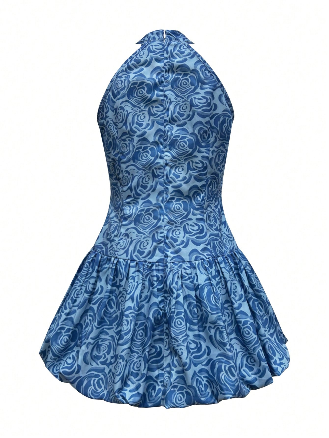 Boho Blue Floral Halter Backless Mini Dress