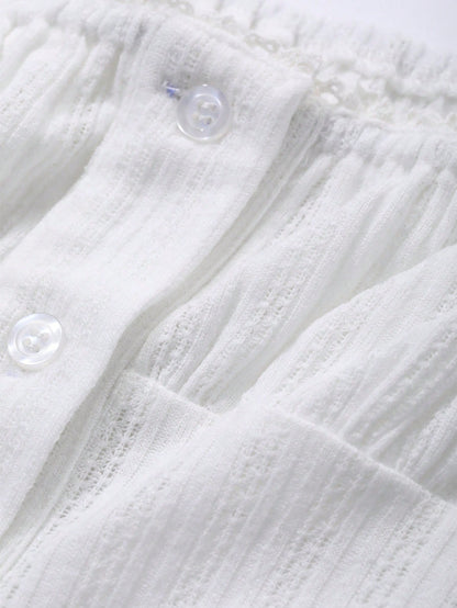 Sweet Puff Sleeve Square Neck Preppy Tee