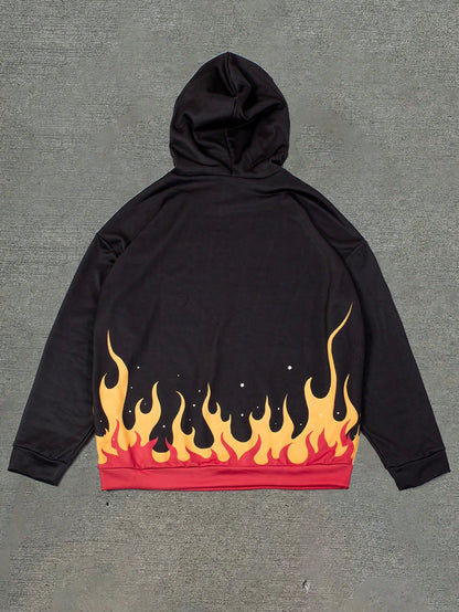 Men's Contrast Skull Flame Print Hoodie