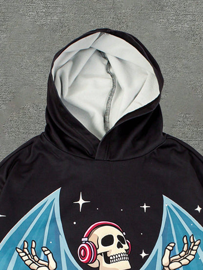 Men's Contrast Skull Flame Print Hoodie