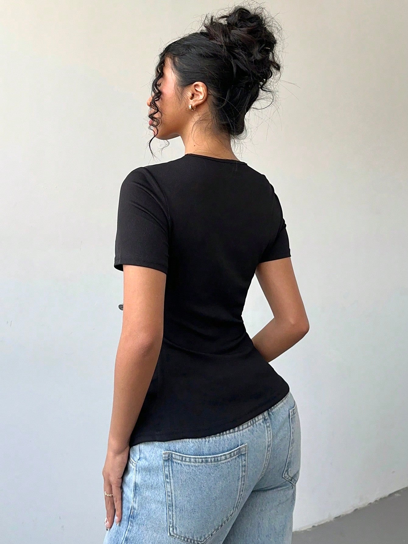 Women's Rhinestone Bow Side Slit T-Shirt