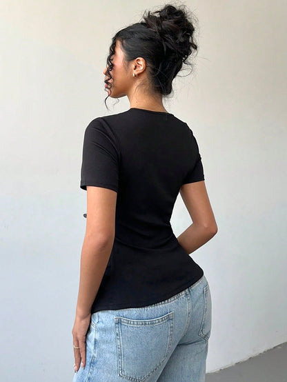 Women's Rhinestone Bow Side Slit T-Shirt