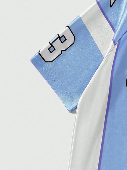 Men's Blue Raglan V-Neck Football Jersey