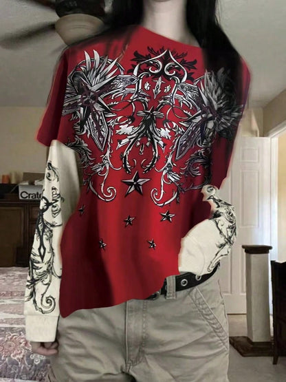 Solid Color Patchwork Crew Neck Long Sleeve Top