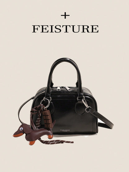 Vintage PU Leather Bowling Bag Square Crossbody Handbag