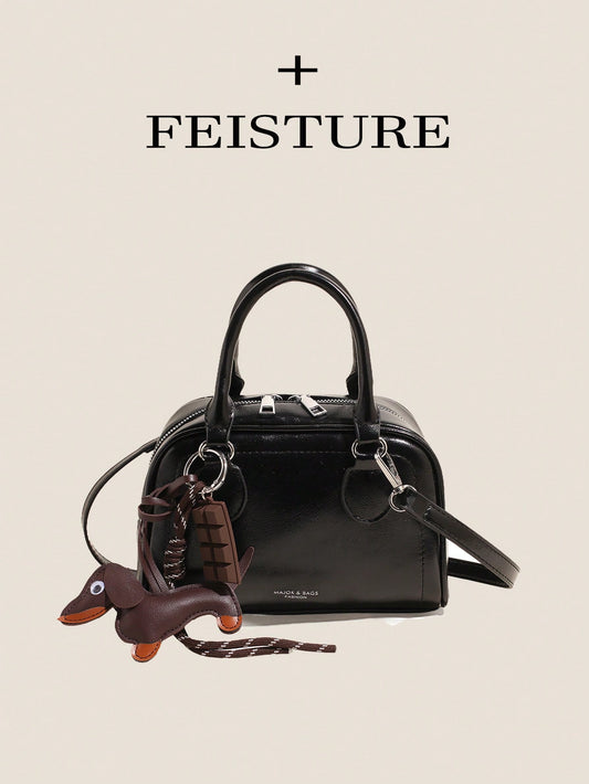 Vintage PU Leather Bowling Bag Square Crossbody Handbag