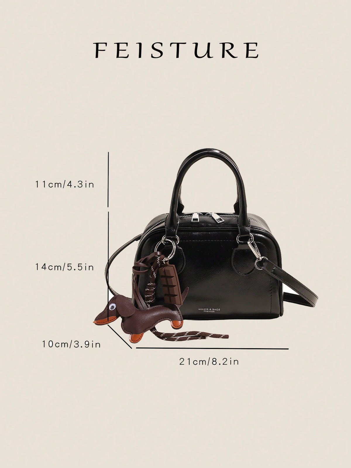 Vintage PU Leather Bowling Bag Square Crossbody Handbag