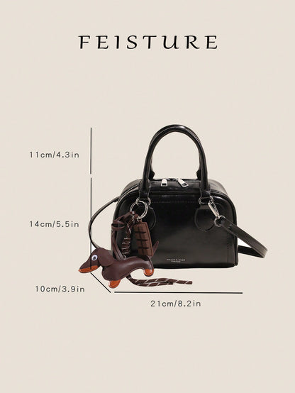 Vintage PU Leather Bowling Bag Square Crossbody Handbag