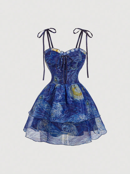 Van Gogh Starry Night Organza Mini Dress