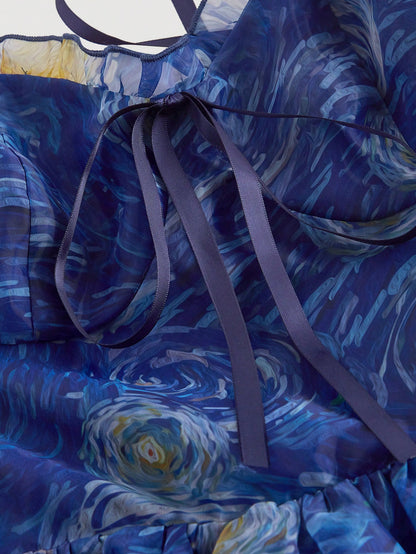 Van Gogh Starry Night Organza Mini Dress