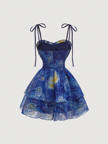 Van Gogh Starry Night Organza Mini Dress