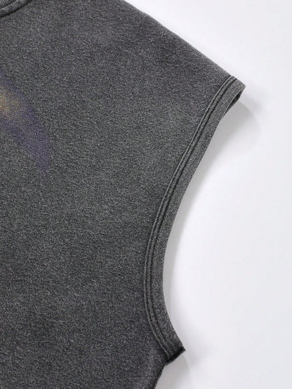 Men Vintage Washed Graphic Crop Tank Top