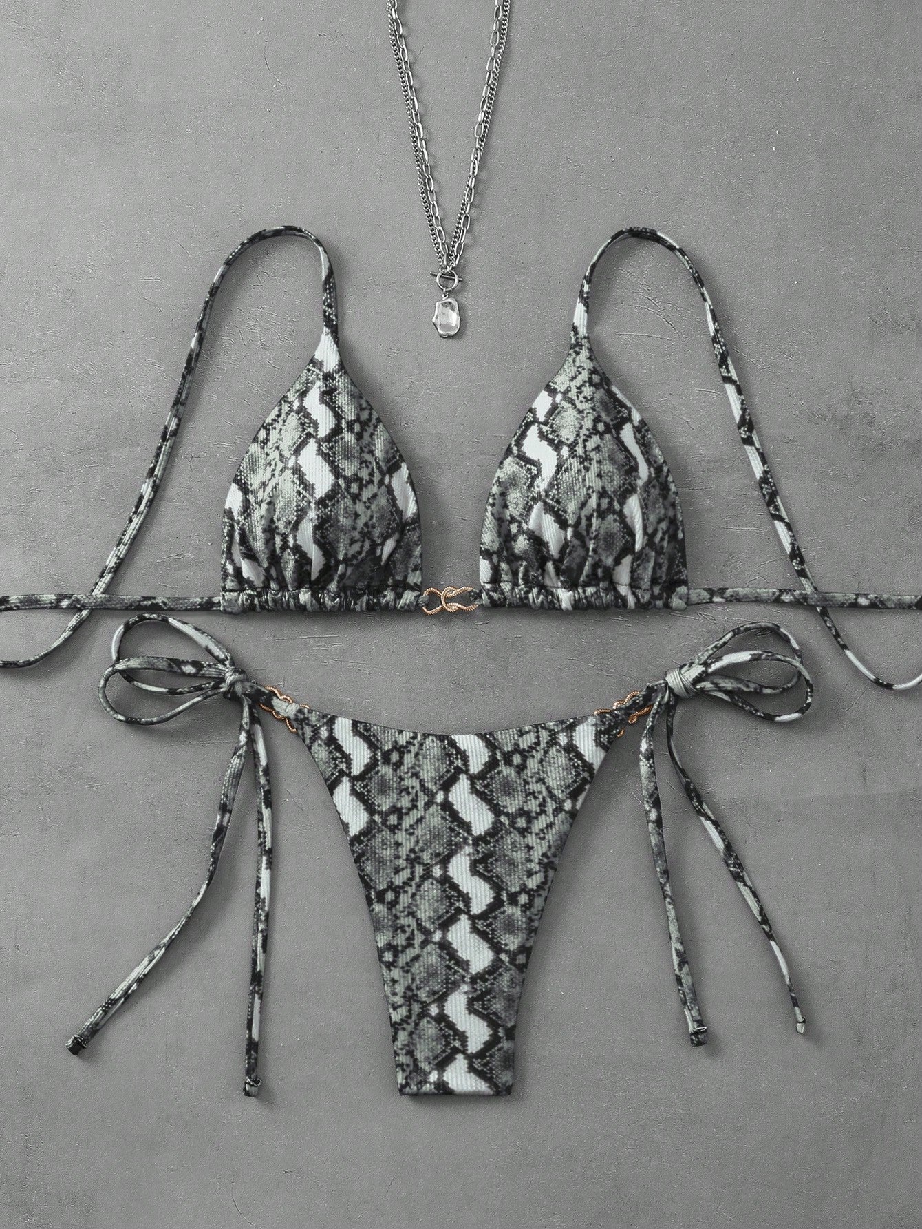 Floral Halter Triangle Bikini & Side-Tie Swimsuit