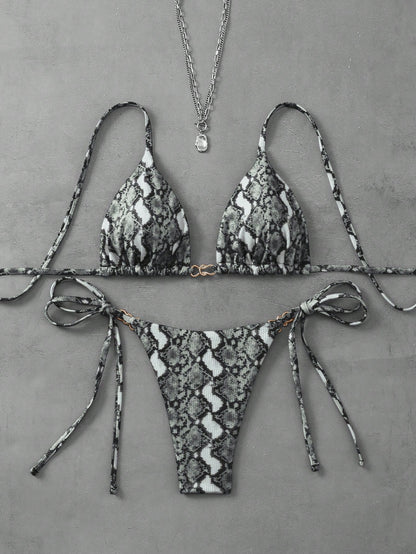 Floral Halter Triangle Bikini & Side-Tie Swimsuit