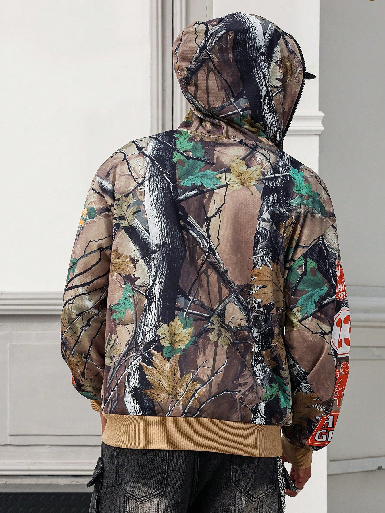 Men's Branch Print Streetwear Zip Up Hoodie
