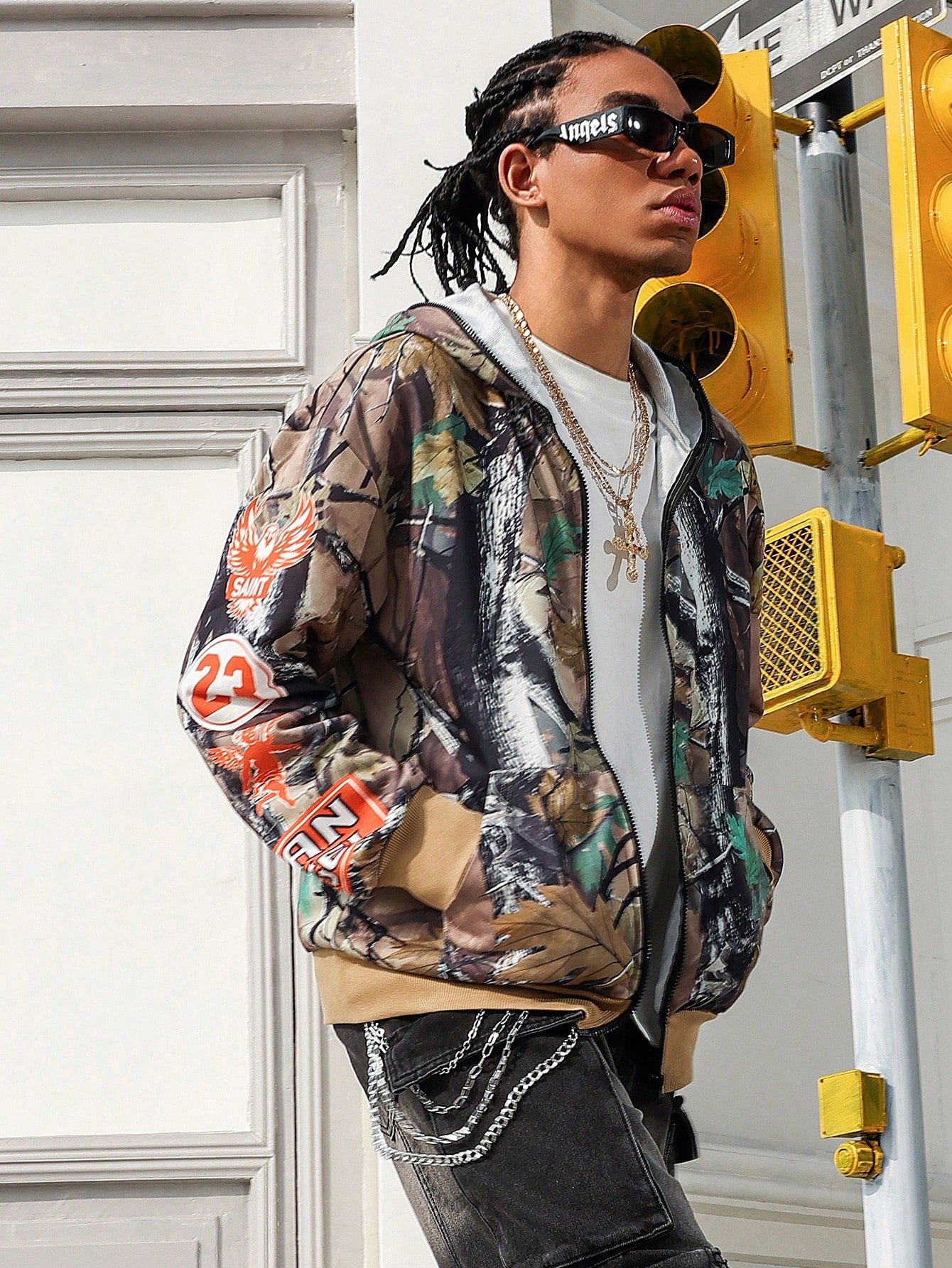 Men's Branch Print Streetwear Zip Up Hoodie