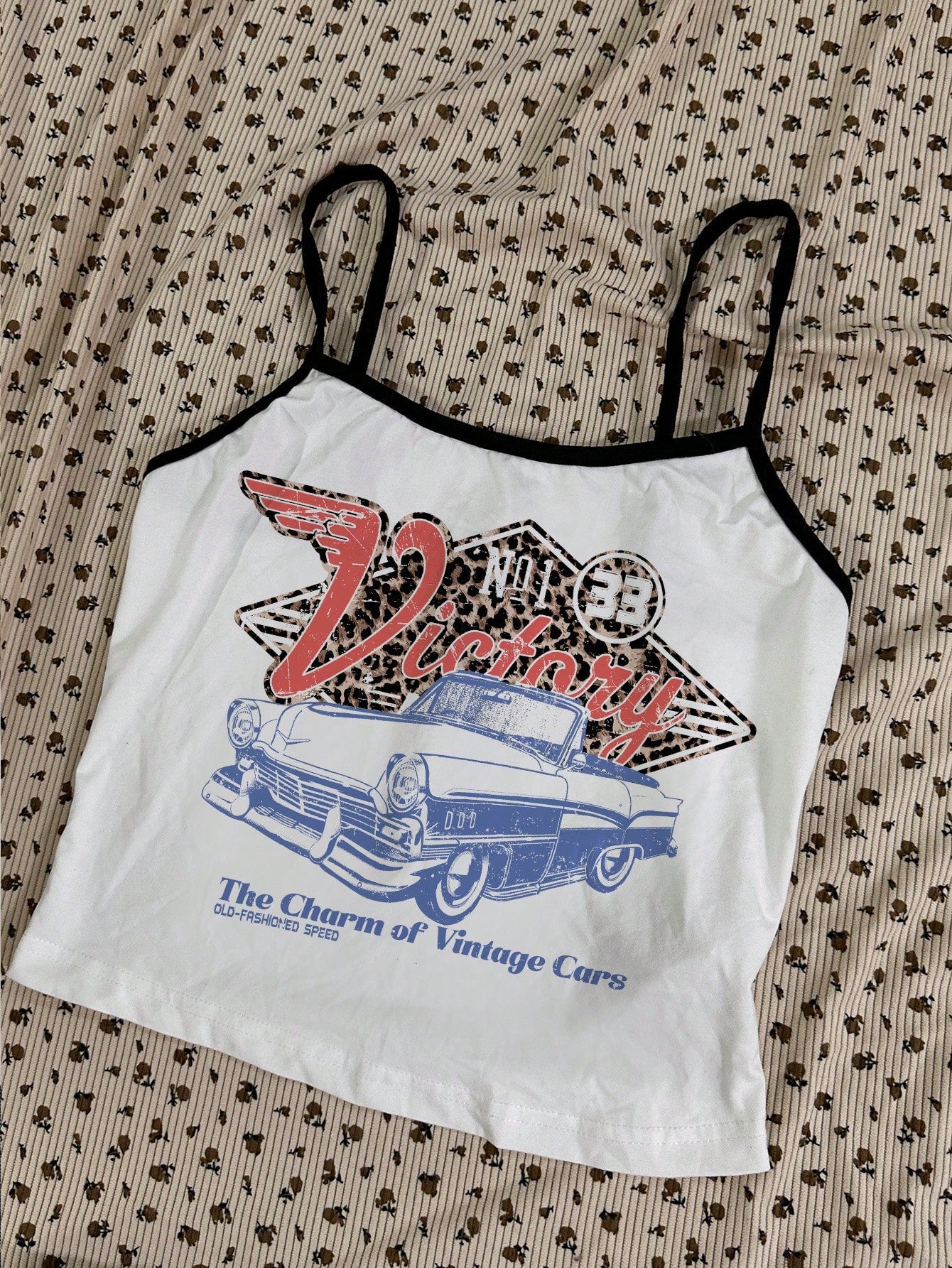 Vintage Race Car Leopard Print Cami Crop Top