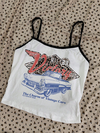 Vintage Race Car Leopard Print Cami Crop Top