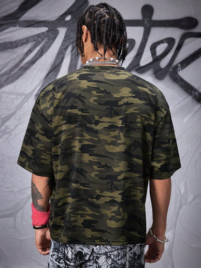 Manfinity Army Green Camo Star Print Loose Knit Jersey