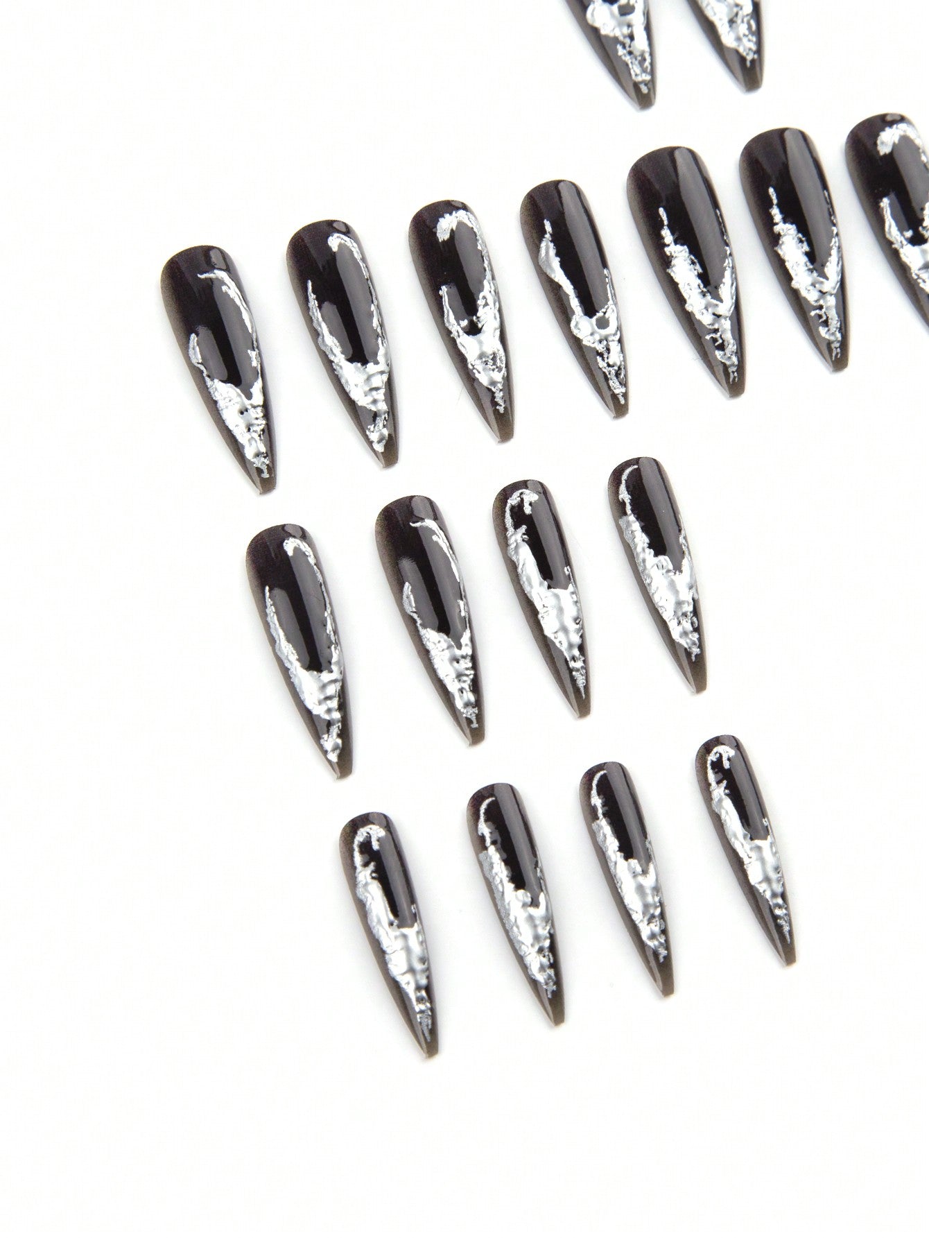 Gothic Deep Red Metallic Heart Long Stiletto Nails