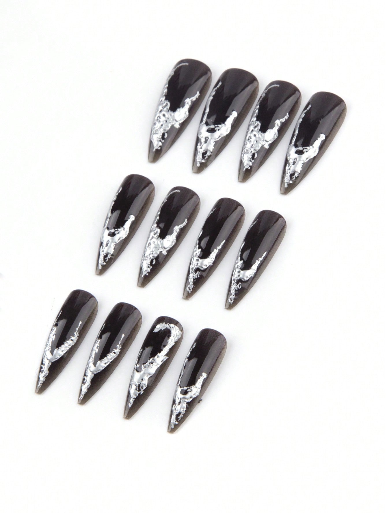 Gothic Deep Red Metallic Heart Long Stiletto Nails