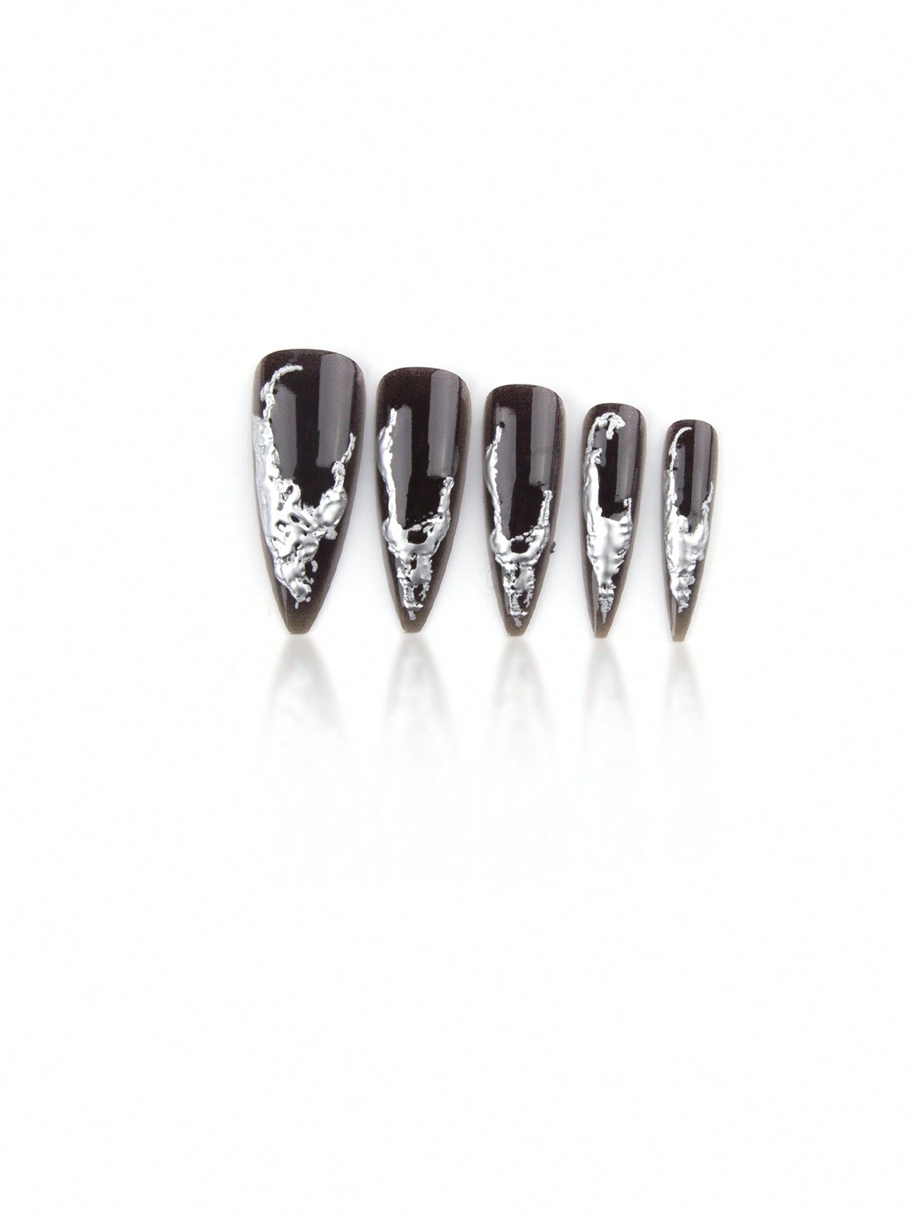 Gothic Deep Red Metallic Heart Long Stiletto Nails