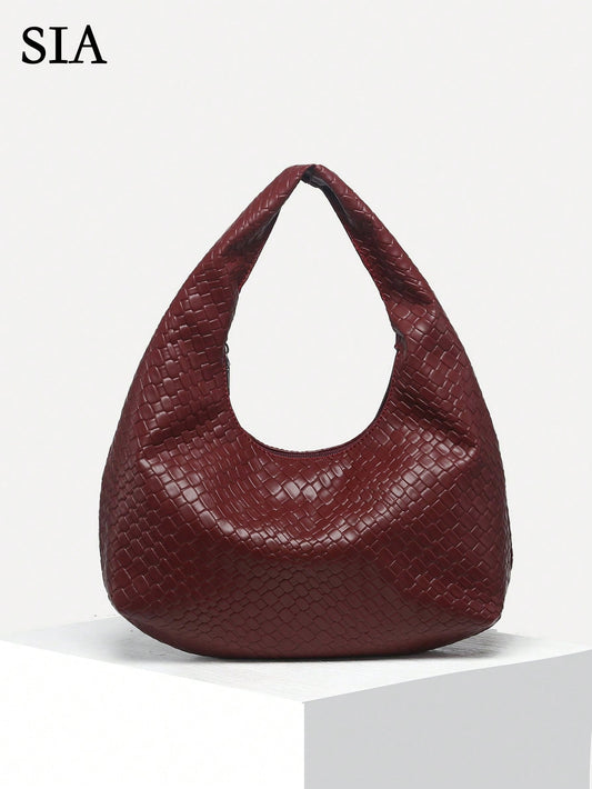 Vintage Crochet Knit Faux Leather Shell Underarm Bag